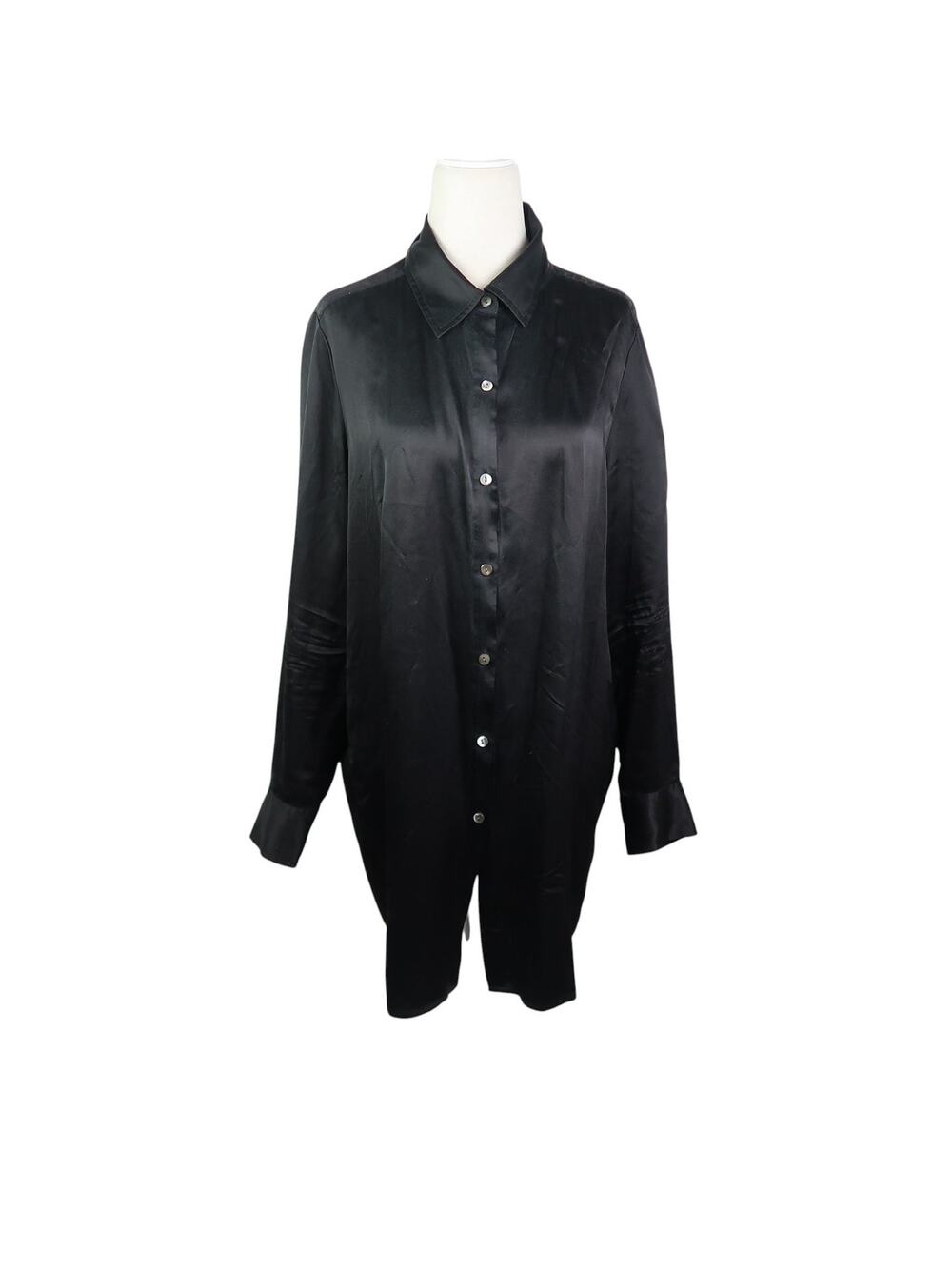 Pure Collection Black Silk Satin Button Front Blouse Top 8/10